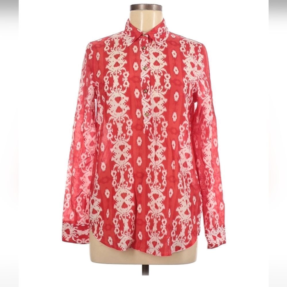 C. Wonder Ikat Print Buttondown Blouse Red White Size Small Women's